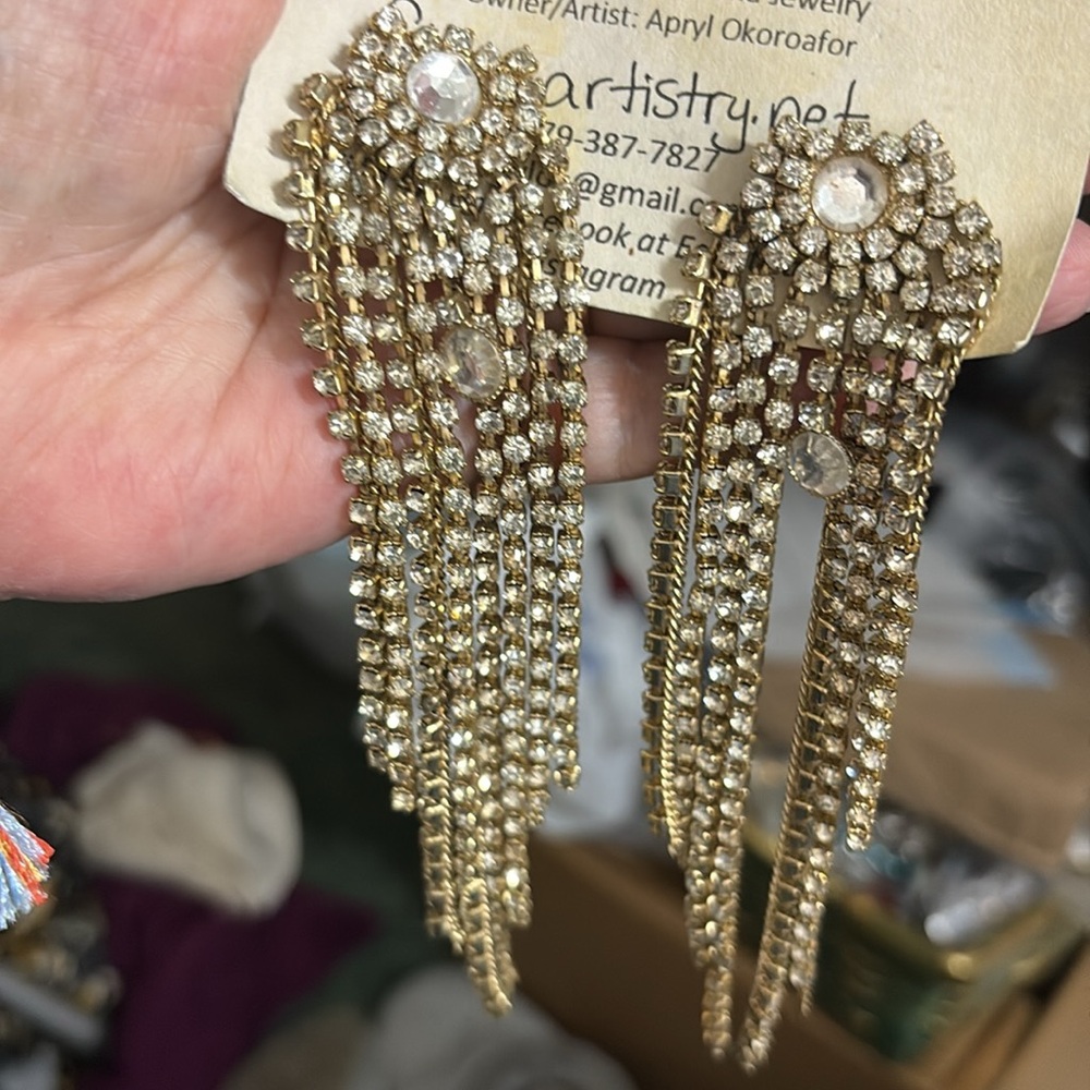 Gold Rhinestone Statement Earrings - image 3